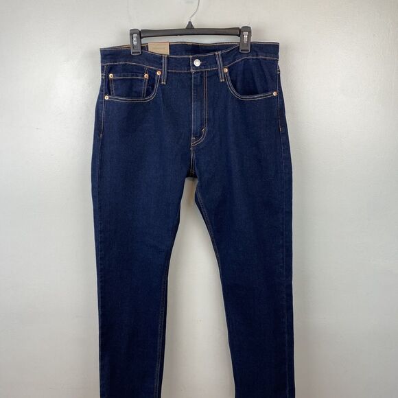 Levis 502‎ Taper Jeans Mens 36x30 Blue Stretch Denim Regular Fit Zip Fly Pants - Picture 1 of 15
